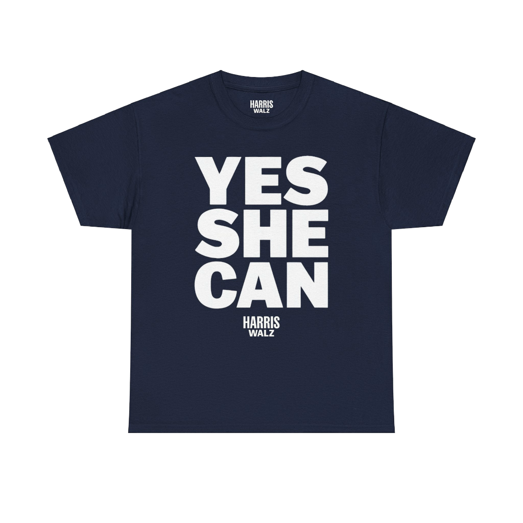 Kamala Harris Merch - Kamala Harris Yes She Can Navy Tee