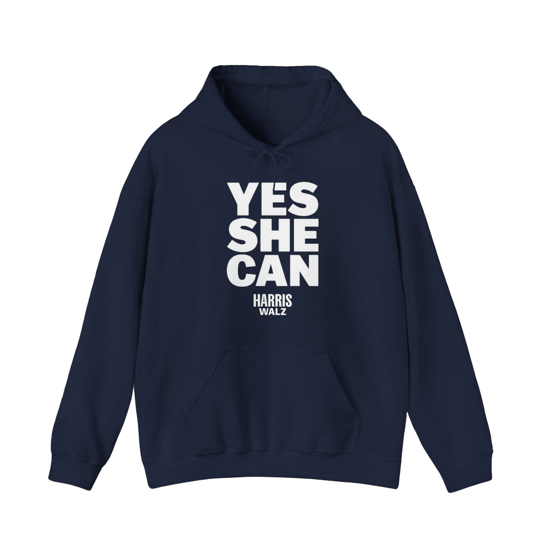 Kamala Harris Merch - Kamala Harris Yes She Can Navy Hoodie