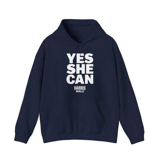 Kamala Harris Merch - Kamala Harris Yes She Can Navy Hoodie